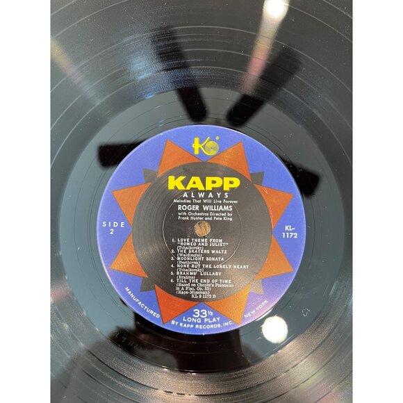 Always Roger Williams Vinyl Record Album 33 1/3 RPM KL-1172 1950s Piano Melodies - Picture 4 of 5